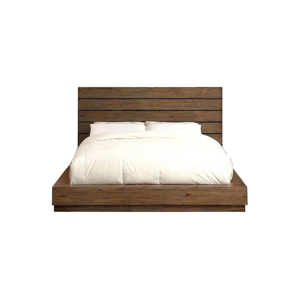 Brown Wooden Eastern King Bed with Plank Style Headboard E25406