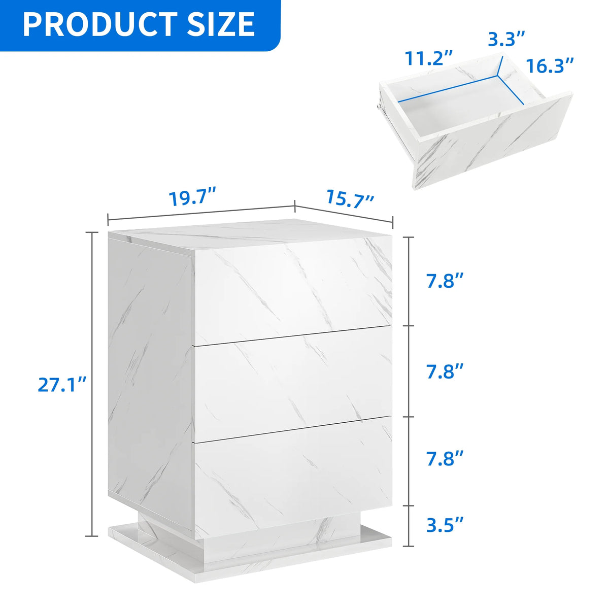 3 Drawers LED Nightstand with Drawer E341854