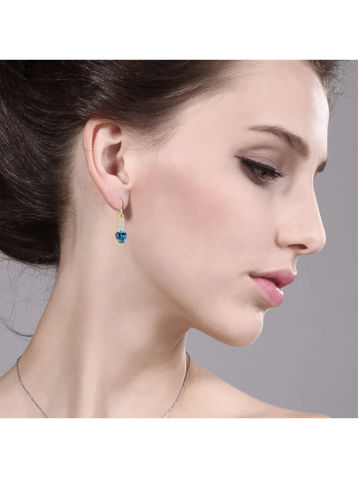 14K Yellow Gold Persian Blue Moissanite and White Lab Grown Diamond French Wire Dangle Hook Earrings W84028