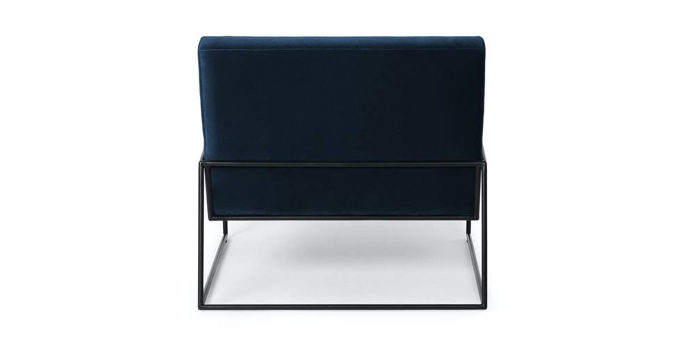 Blue Velvet Armchair with Black Metal Frame I4482