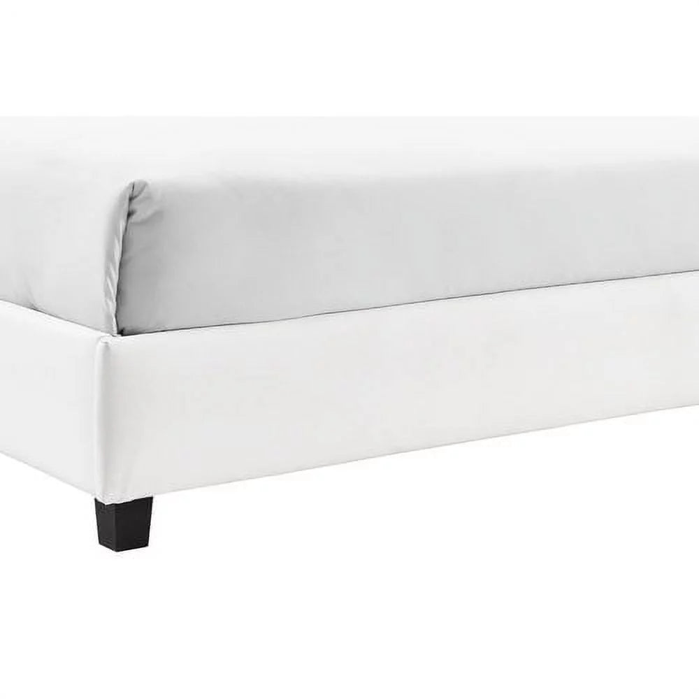 Queen White Faux Leather Upholstered Platform Bed P968