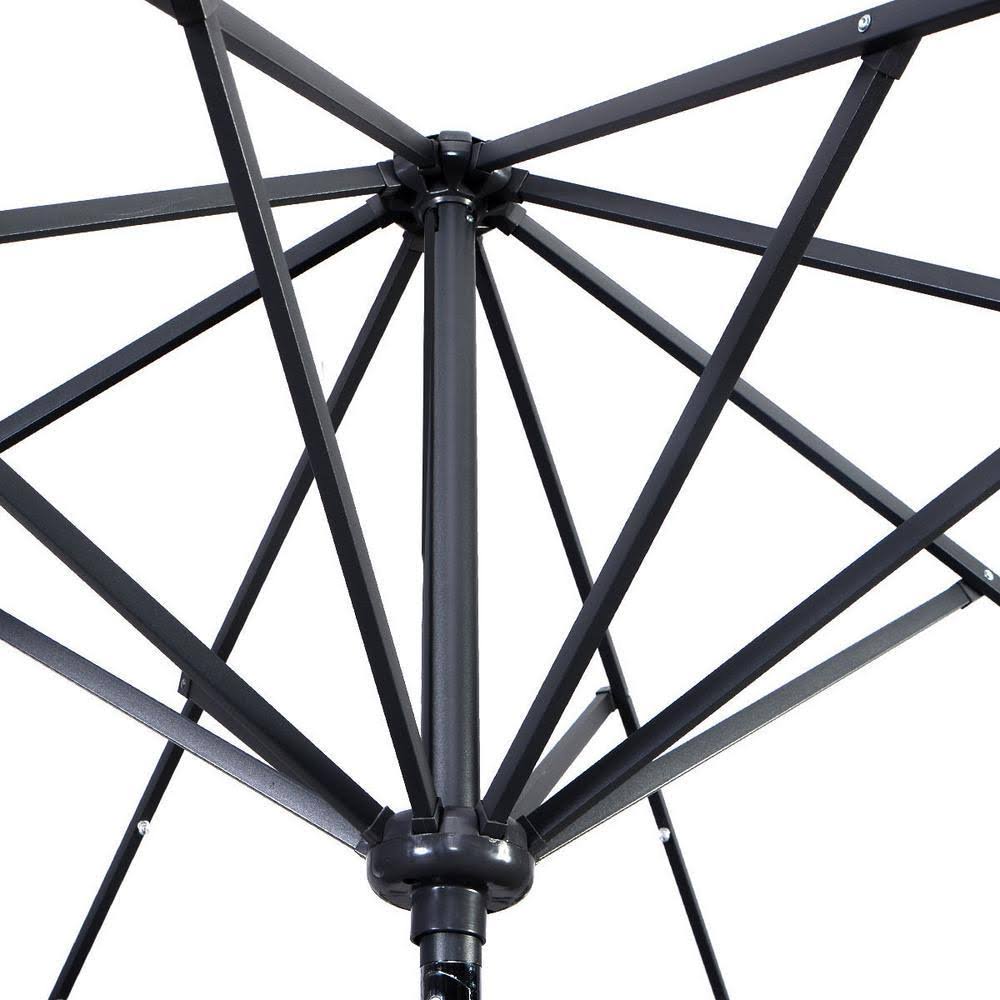 Tan Metal Patio Umbrella with Crank and LED Lights Y440