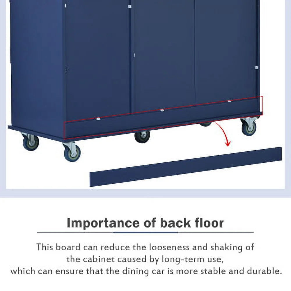 Dark Blue Rolling Mobile Kitchen Island with Solid Wood Top and Locking Wheels O82684