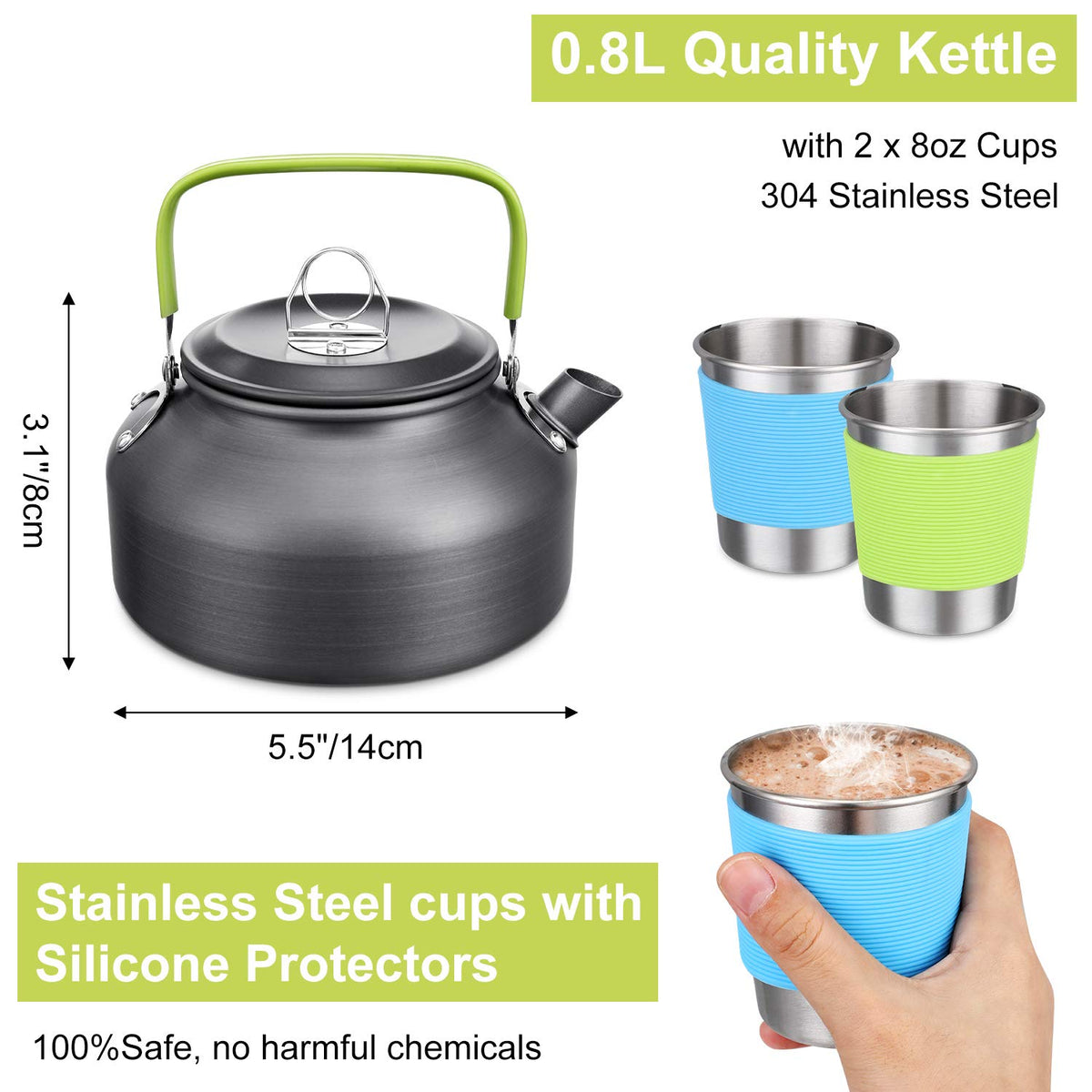 19pcs Non-Stick Camping Cookware Mess Kit with Stainless Steel Cups Plates Forks Knives Spoons K798092