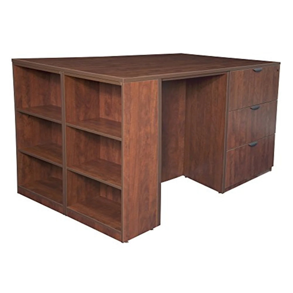 Cherry Stand Up Lateral File & 3 Desk Quad with Bookcase End J542