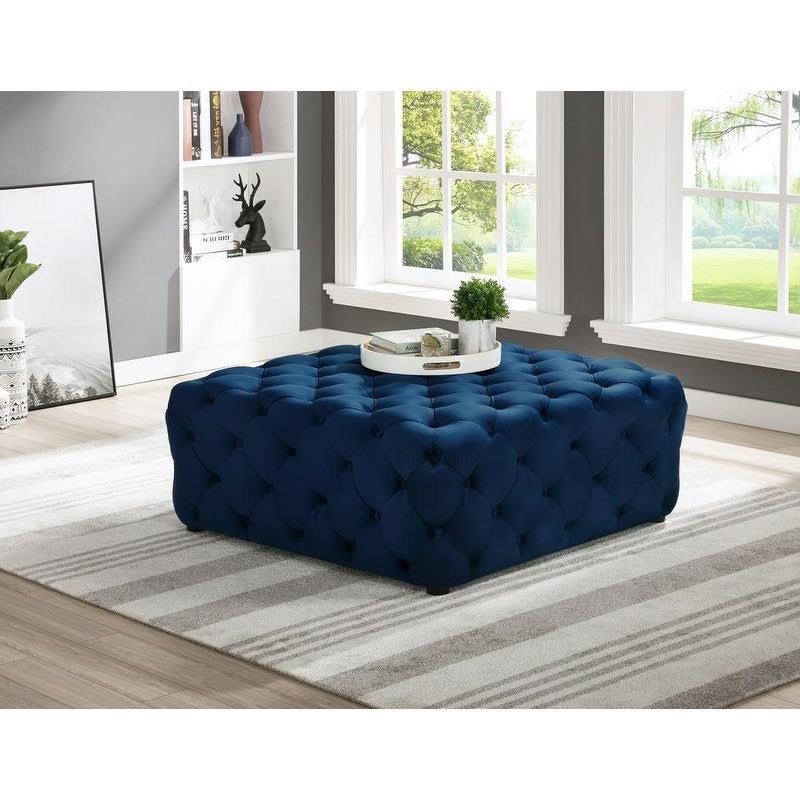 Beige Linen Square Tufted Ottoman W310