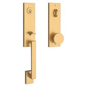 Satin Nickel Single Cylinder Handleset with Contemporary Knob and Square Escutcheon A268