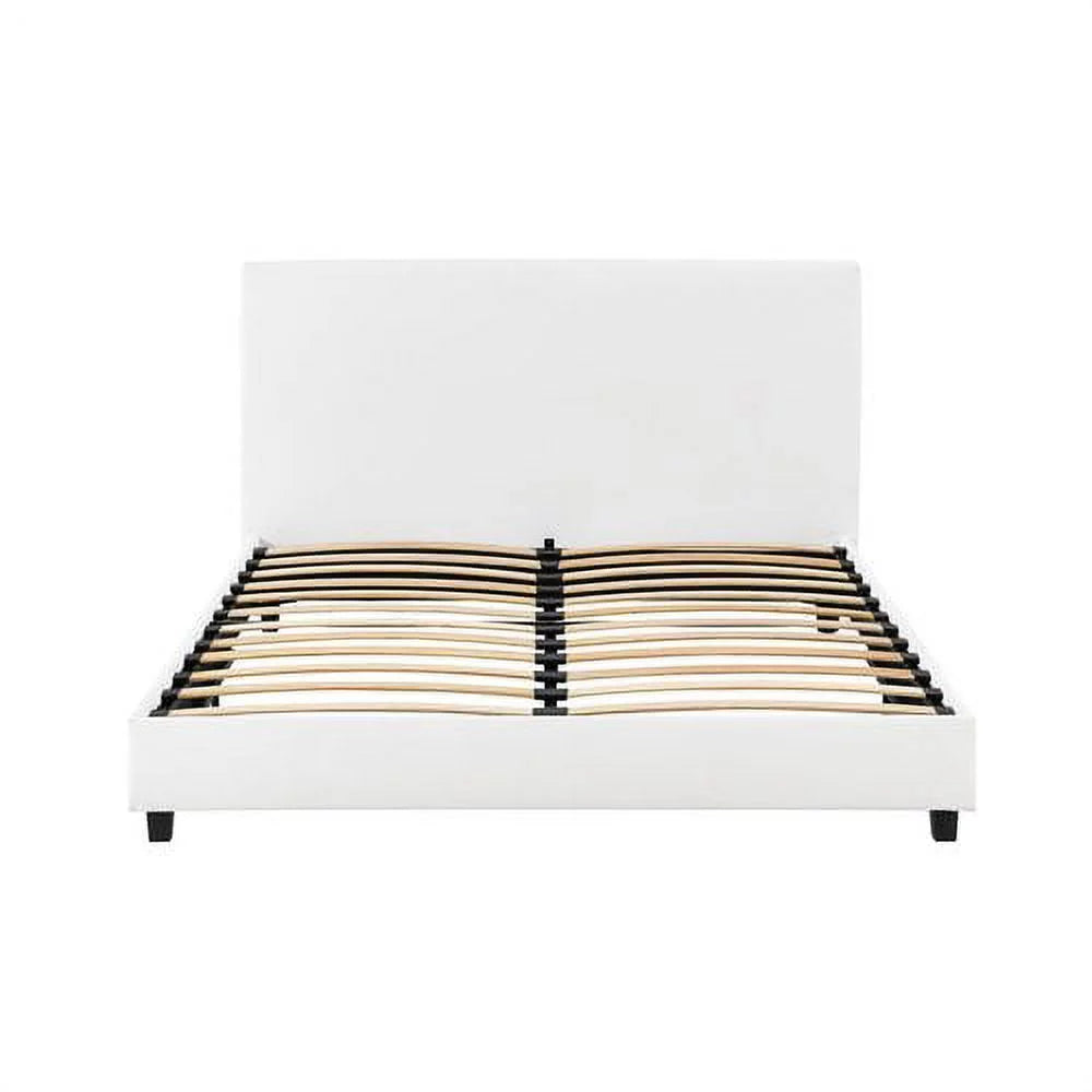 Queen White Faux Leather Upholstered Platform Bed P968