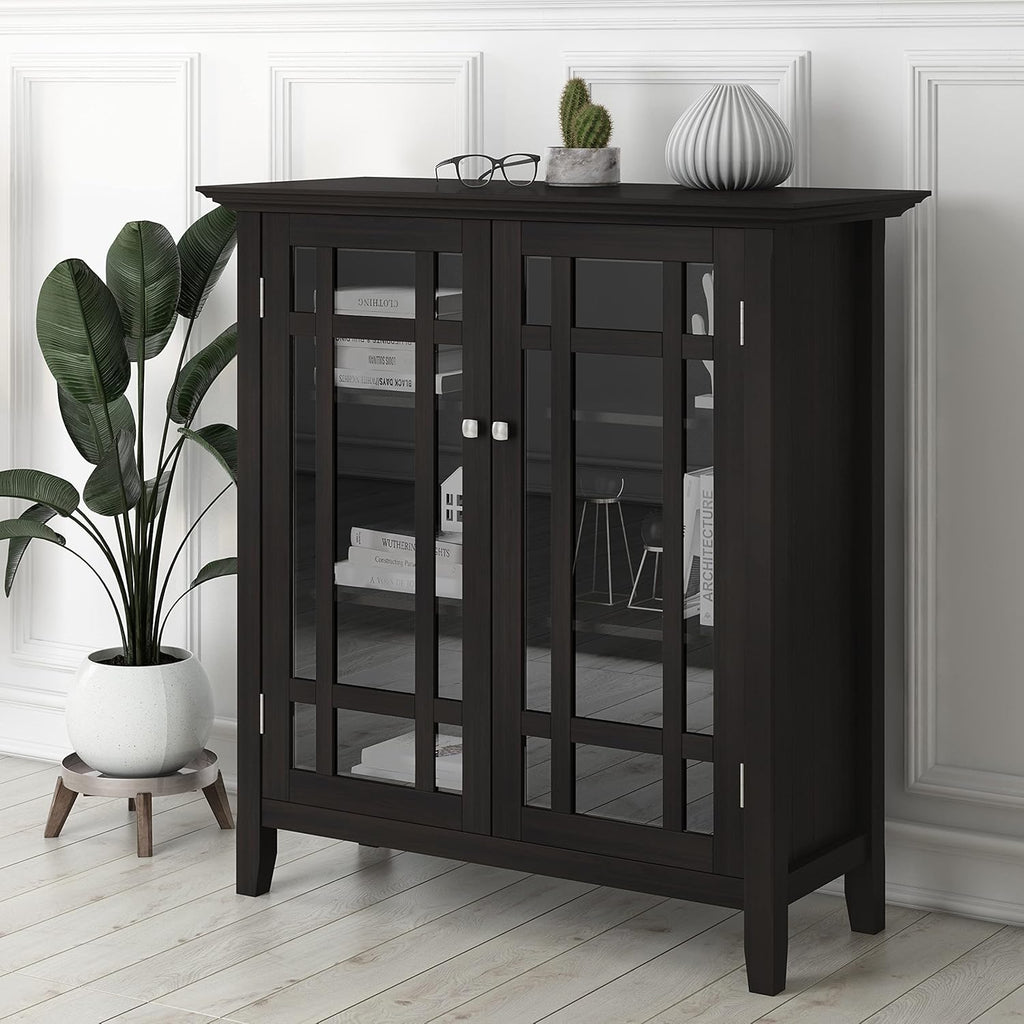 Solid Wood Storage Cabinet with 2 Tempered Glass Doors C19249