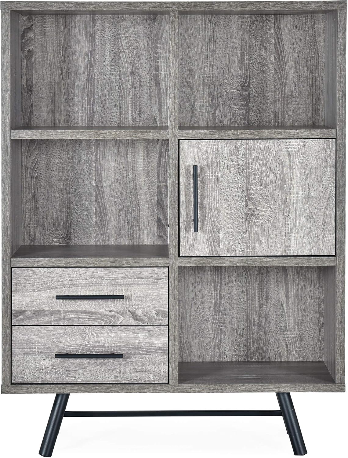 Brown Oak Black 6 Shelf Cabinet V90928
