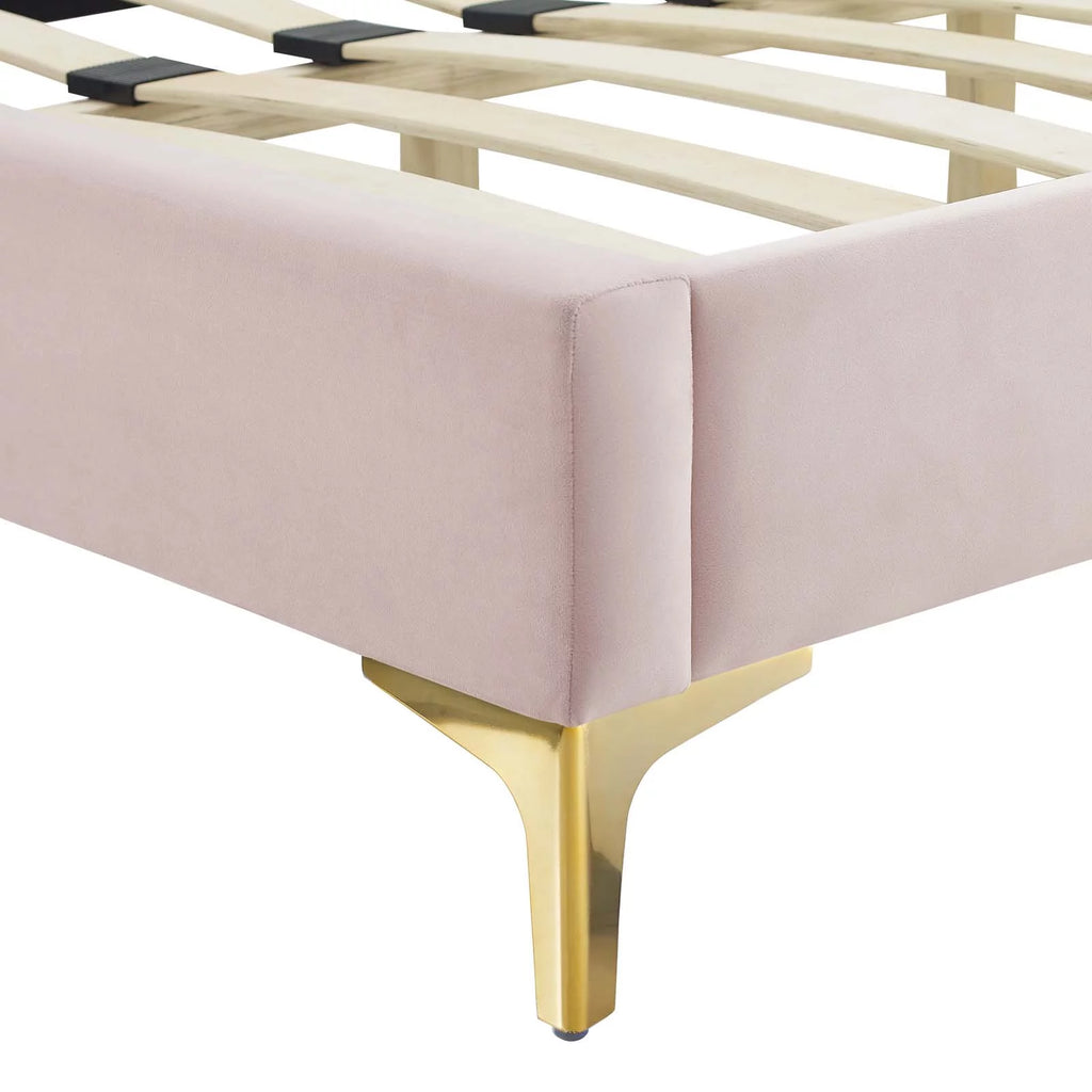 Queen Size Velvet Pink Platform Bed Frame V24652