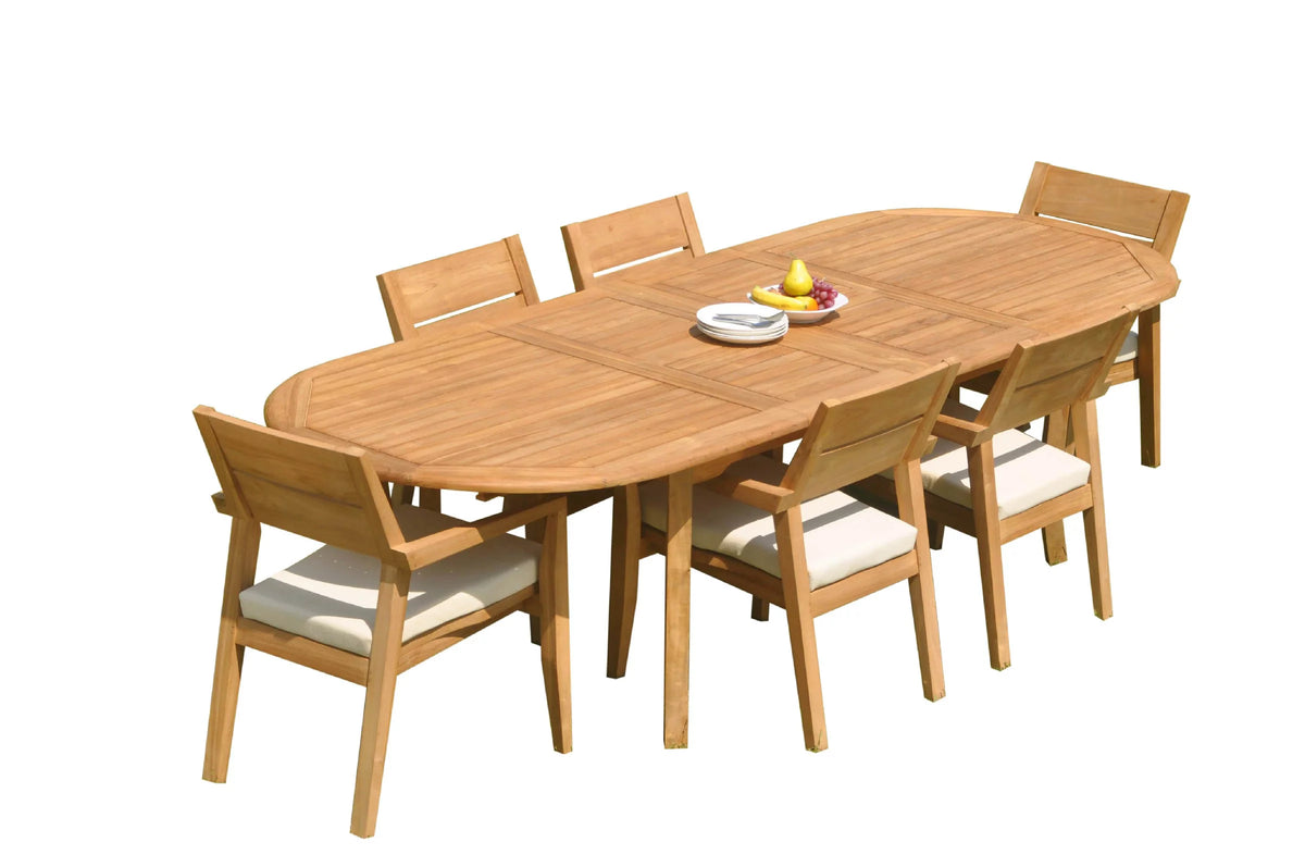 Grade-A Teak 7 Pc Dining Set with 118" Oval Table and 6 Stacking Arm Chairs F158