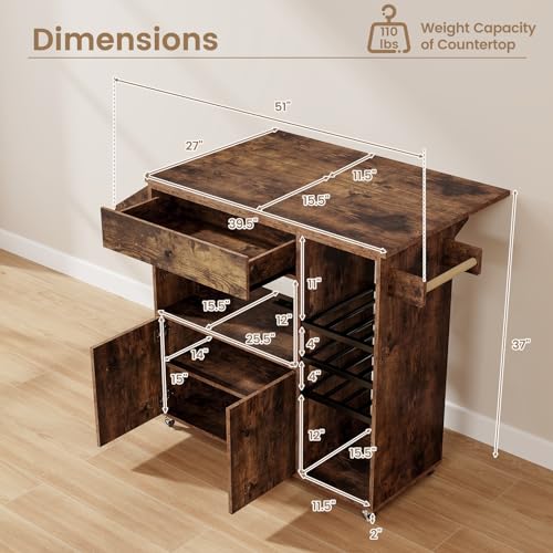 Rolling Kitchen Island Cart with Drop Leaf, Power Outlet, White Z756