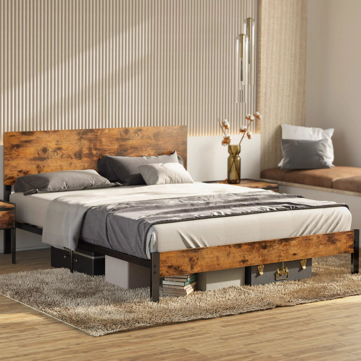 Queen Platform Bed Frame with Headboard Z8754
