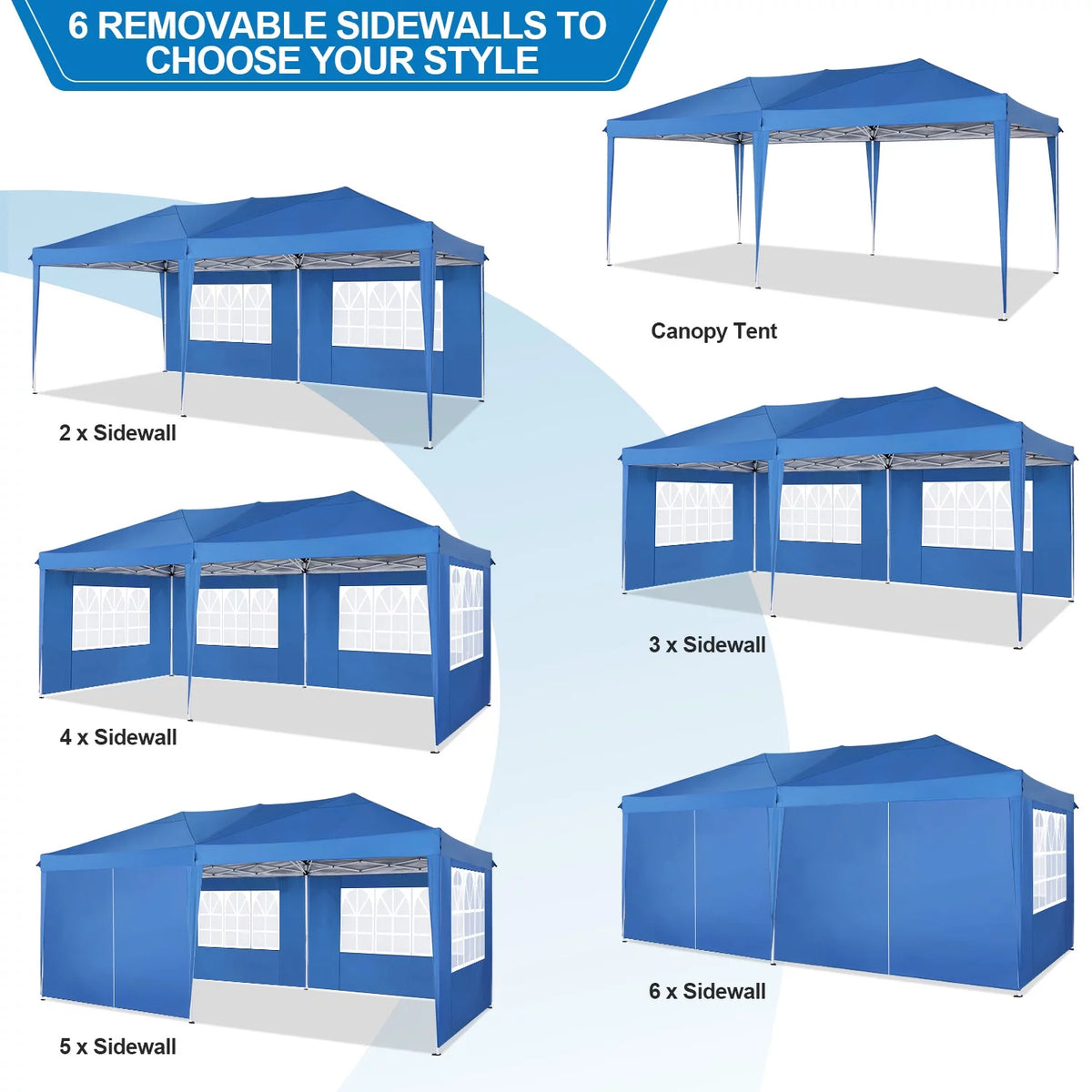 10' x 20' Pop up Canopy with 6 Removable Sidewalls and Carry Bag, Blue N2545