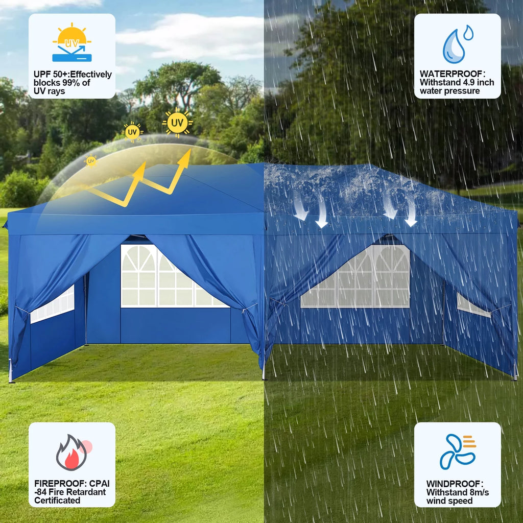 10' x 20' Pop up Canopy with 6 Removable Sidewalls and Carry Bag, Blue N2545