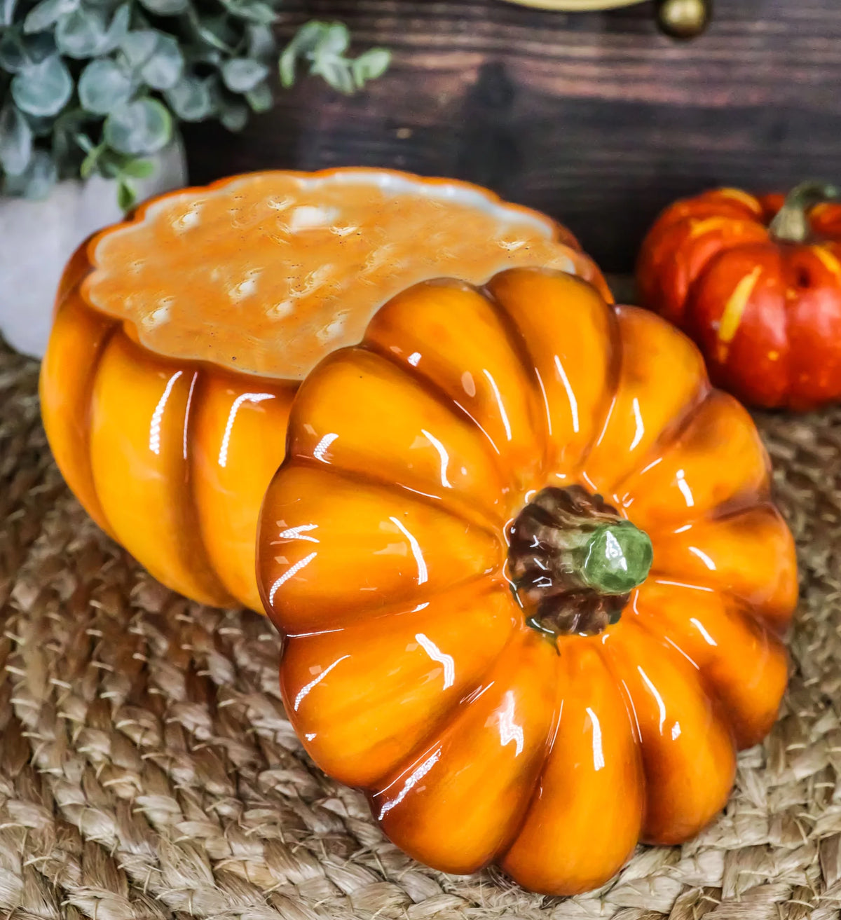 Orange Ceramic Pumpkin Soup Or Dessert Bowl Set of 6 I3907