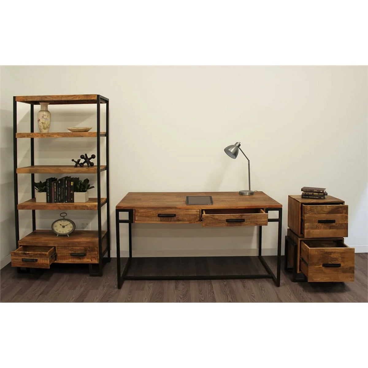 3-Piece Office Set with Desk Bookshelf and Filing Cabinet T2824
