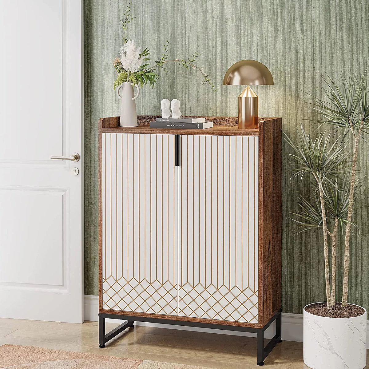 Brown 5-Tier Shoe Cabinet with Doors V973887