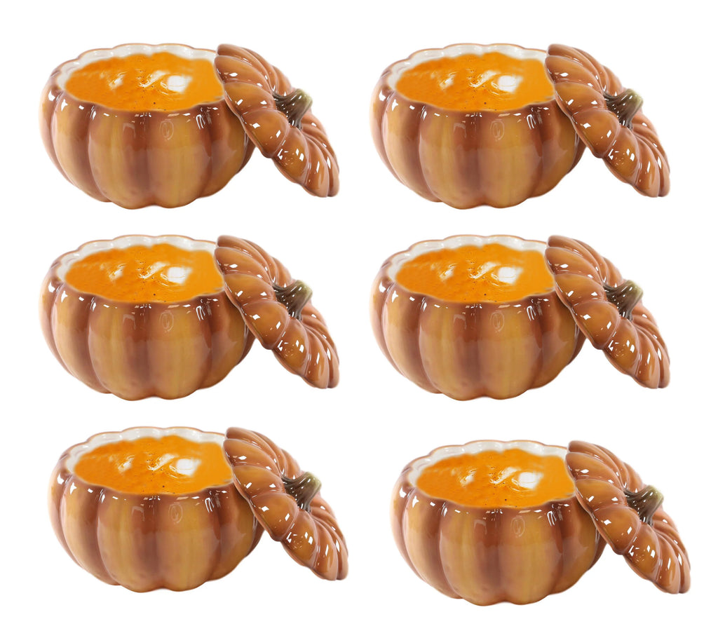 Orange Ceramic Pumpkin Soup Or Dessert Bowl Set of 6 I3907