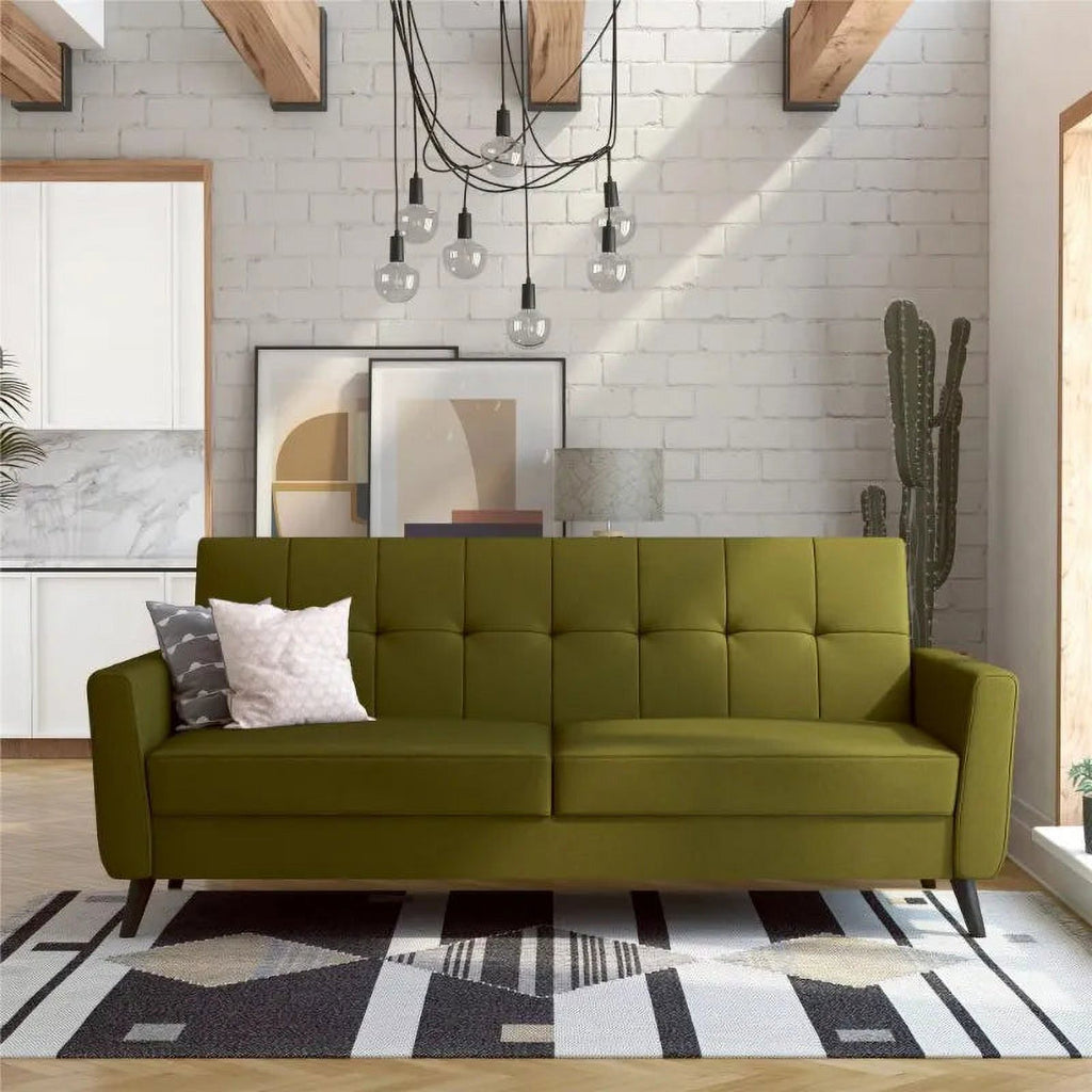 Olive Green Linen Sofa Futon with Storage I70102