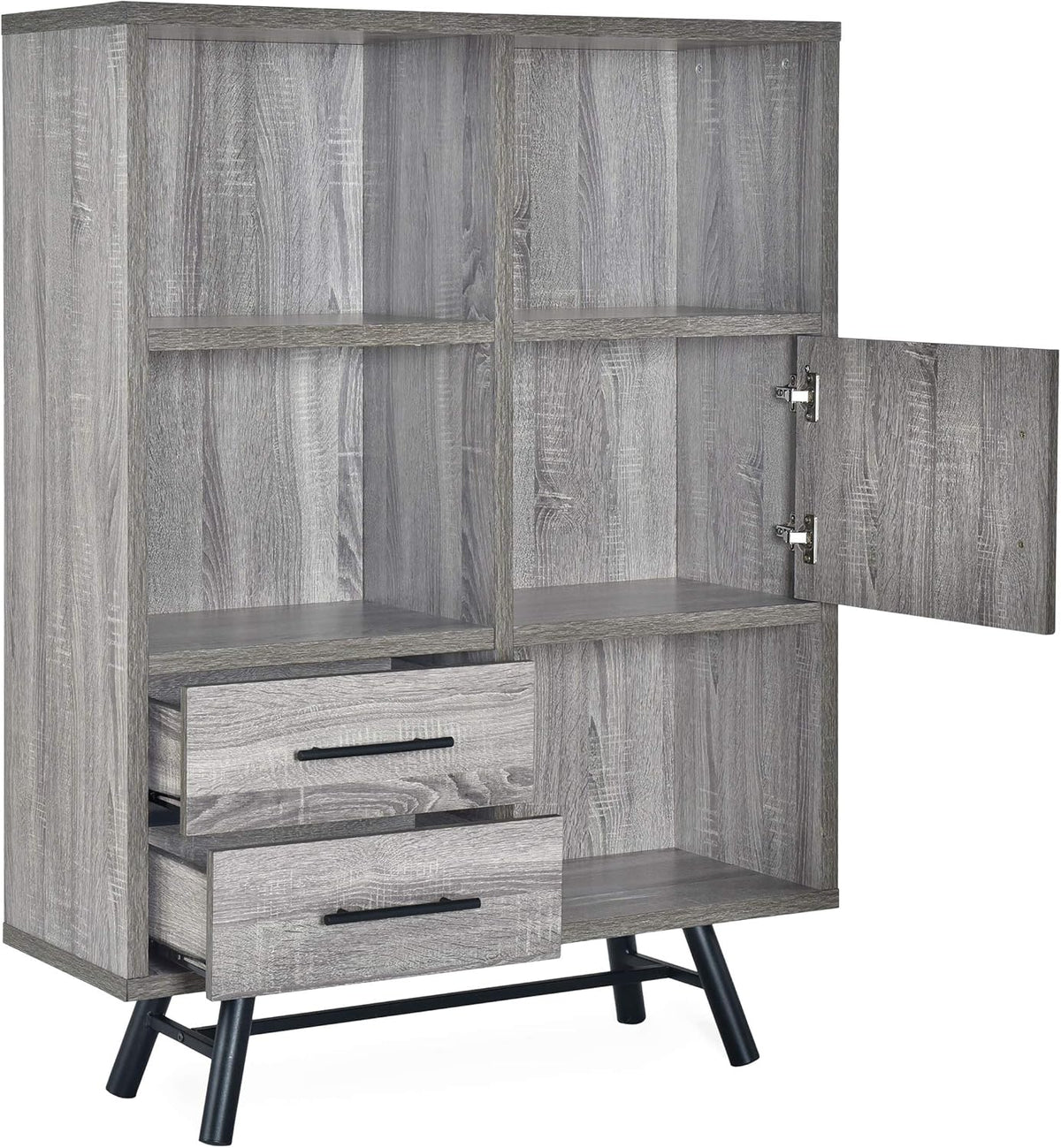 Brown Oak Black 6 Shelf Cabinet V90928