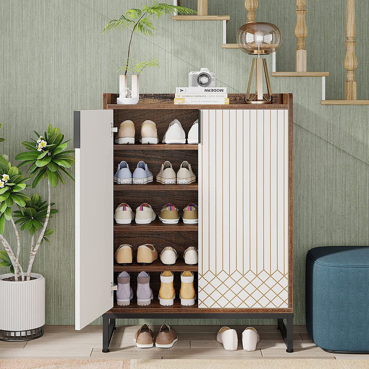 Brown 5-Tier Shoe Cabinet with Doors V973887