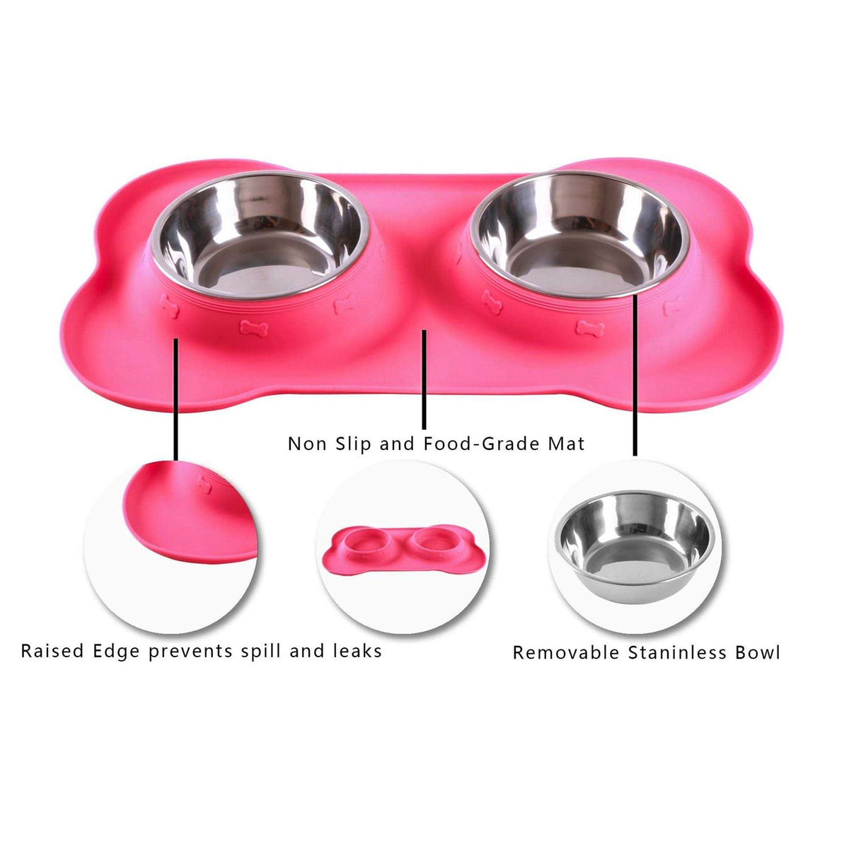 2 Stainless Steel Dog Bowl with Non-Skid Silicone Mat and Food Scoop G614