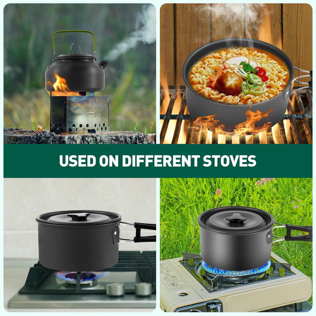 19pcs Non-Stick Camping Cookware Mess Kit with Stainless Steel Cups Plates Forks Knives Spoons K798092
