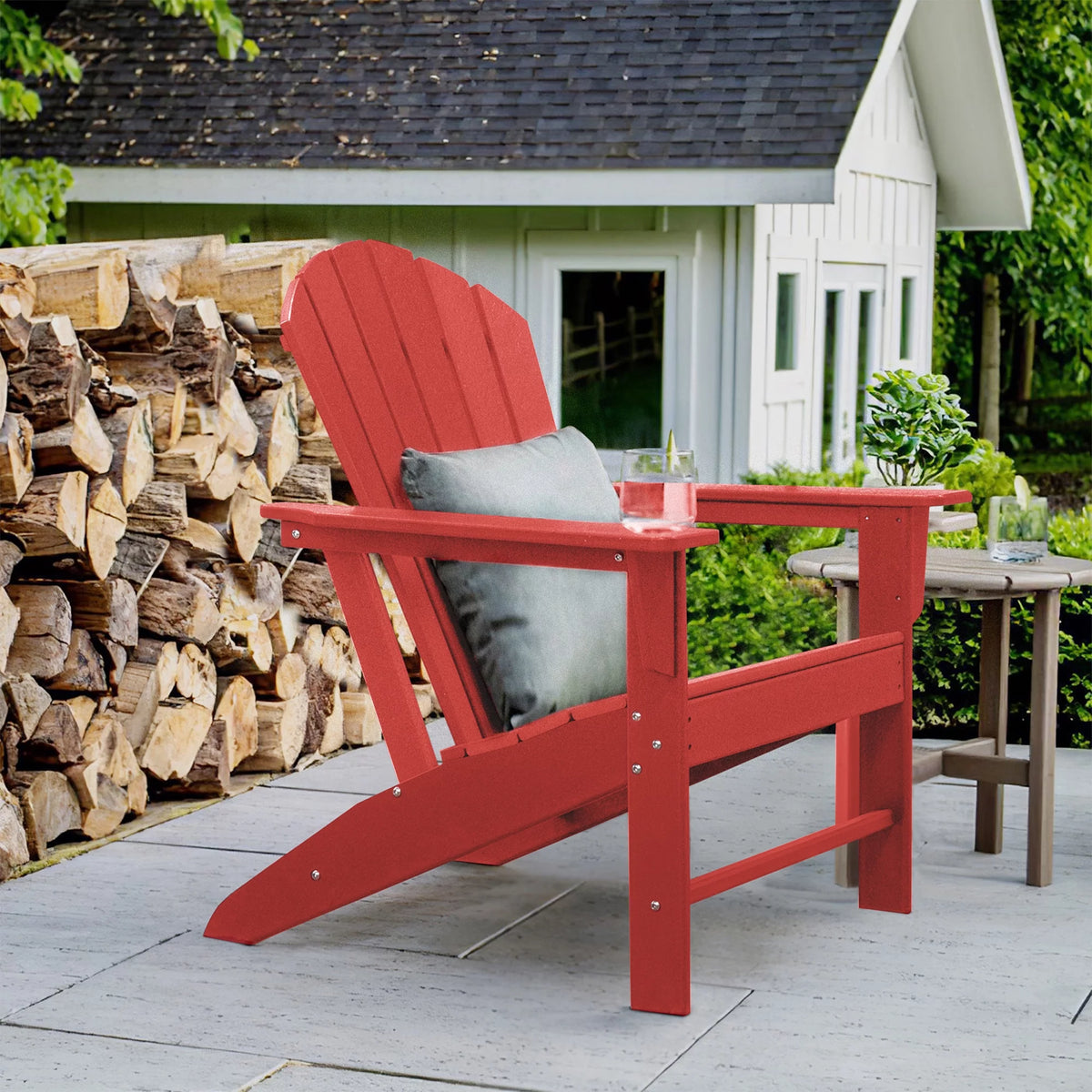 Adirondack Chair Weather Resistant Plastic Resin Red M581