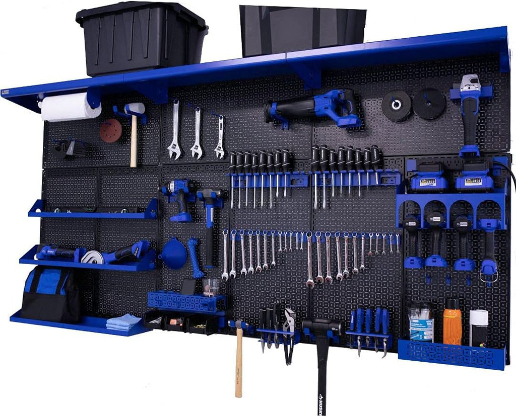 Black/Silver Metal Pegboard Wall Organization System U998986