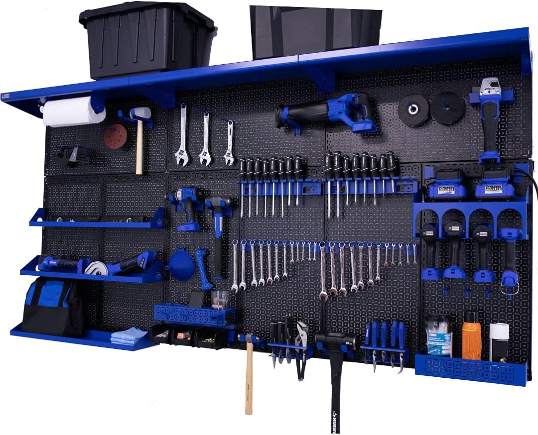 Black/Silver Metal Pegboard Wall Organization System U998986
