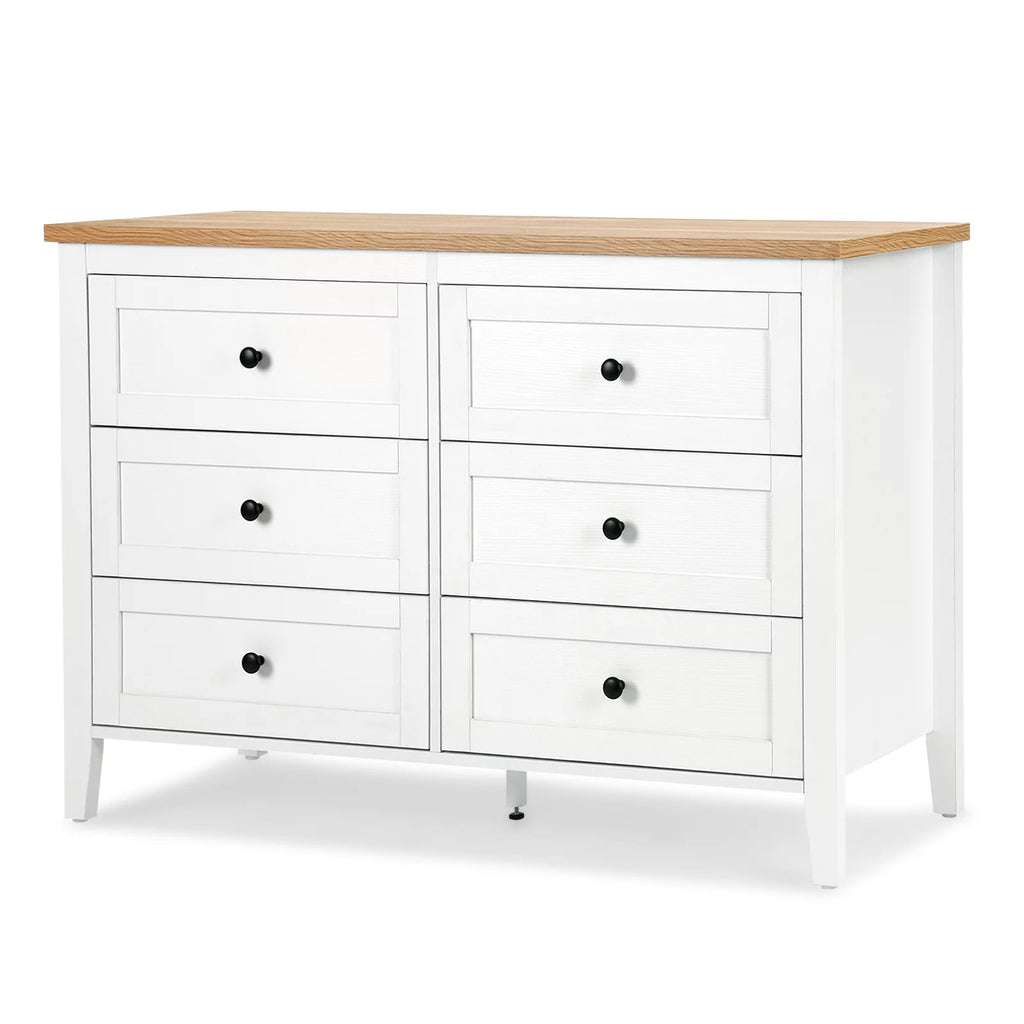 White 6 Drawer Wood Dresser with Metal Knobs W13975