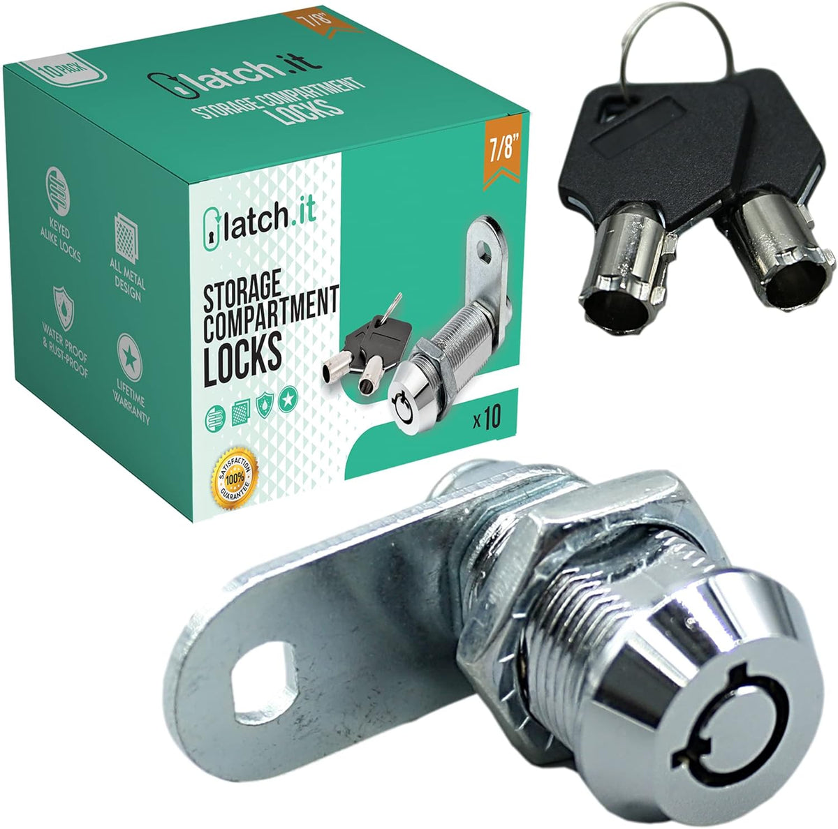 7/8” 5-Pack Metal Cam Locks with 10 Keys V80908