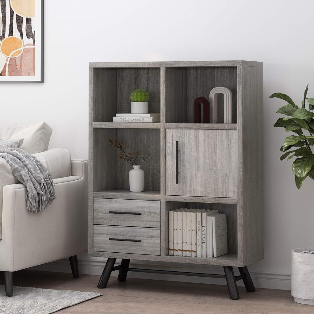 Brown Oak Black 6 Shelf Cabinet V90928