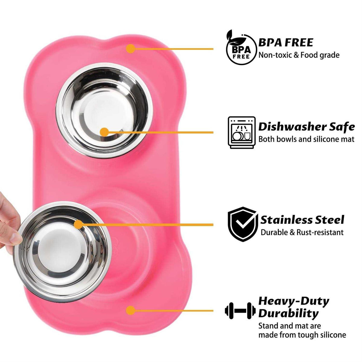 2 Stainless Steel Dog Bowl with Non-Skid Silicone Mat and Food Scoop G614