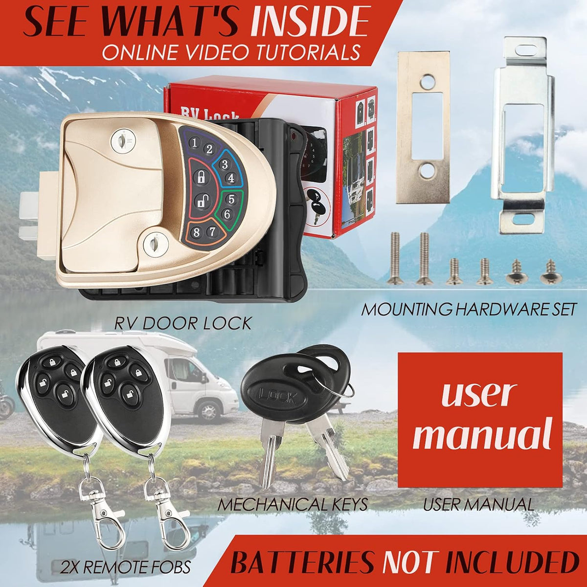 Keyless Entry RV Door Lock with Deadbolt and Two Wireless Remote Controllers U459