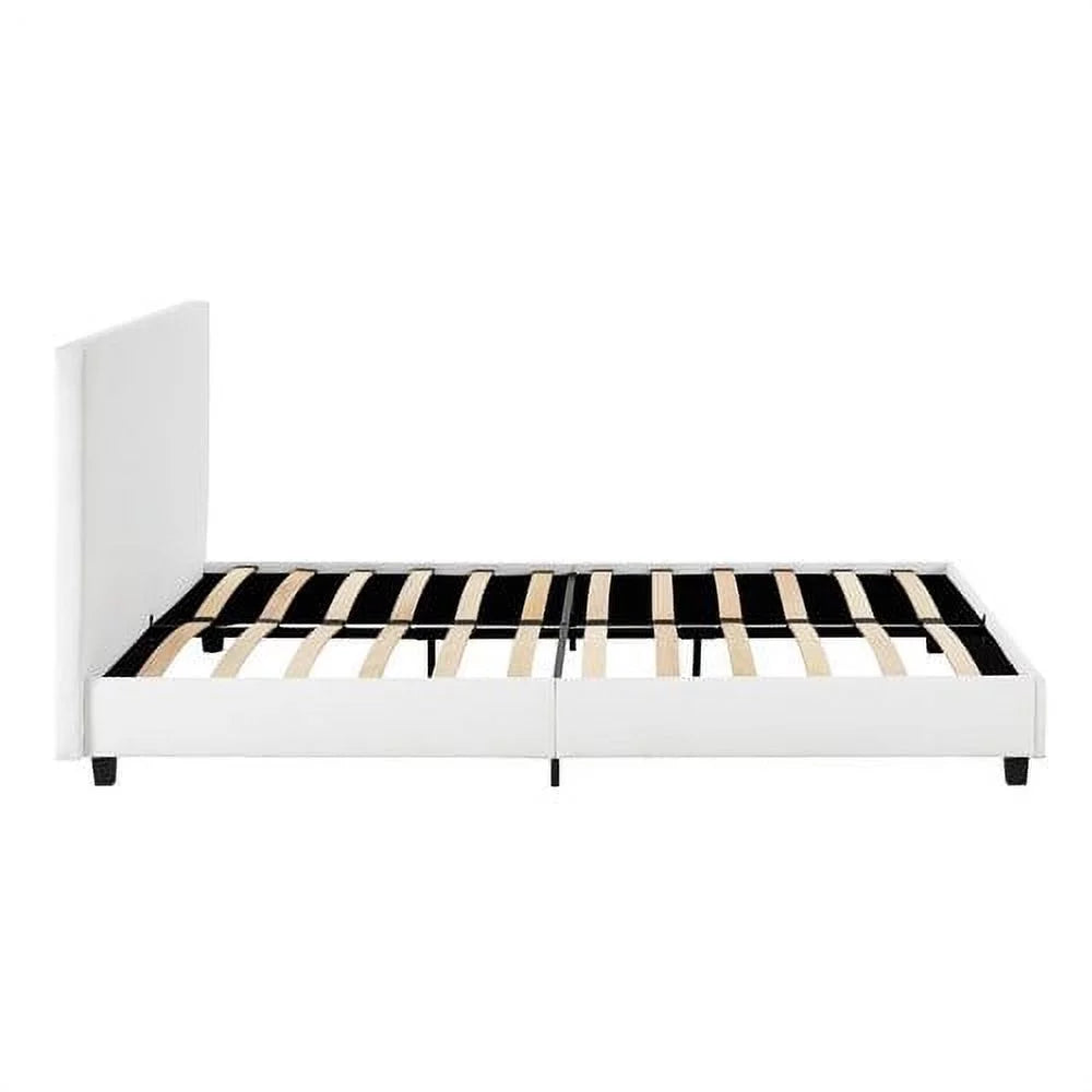 Queen White Faux Leather Upholstered Platform Bed P968