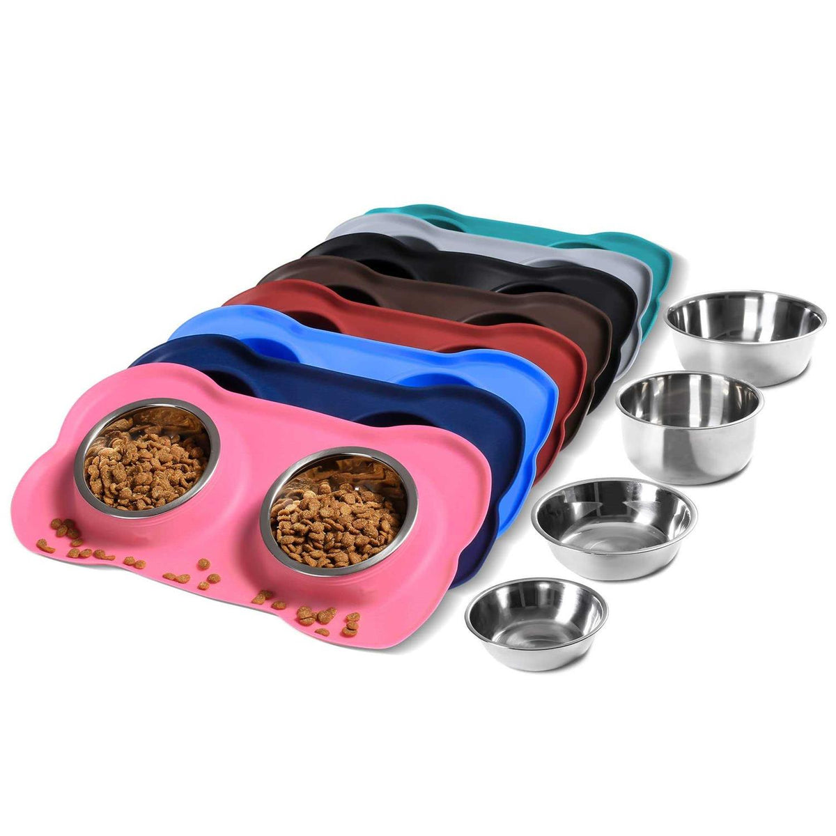 2 Stainless Steel Dog Bowl with Non-Skid Silicone Mat and Food Scoop G614