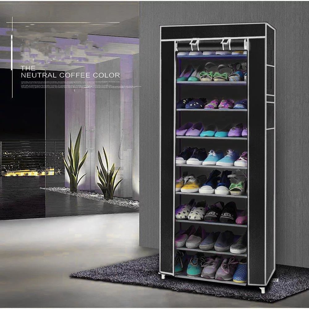 10 Tiers 9 Lattices Shoe Rack Storage Organizer Black K487026