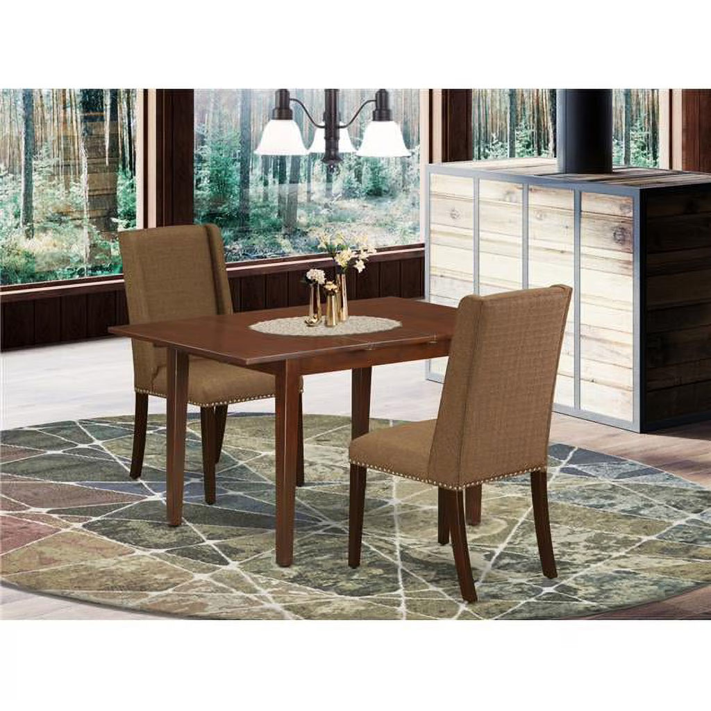 3-piece Wood Dining Set in Mahogany Brown Beige U34369