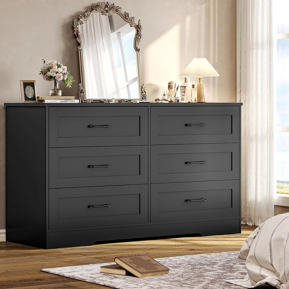Black 6 Drawer Wood Dresser V756457