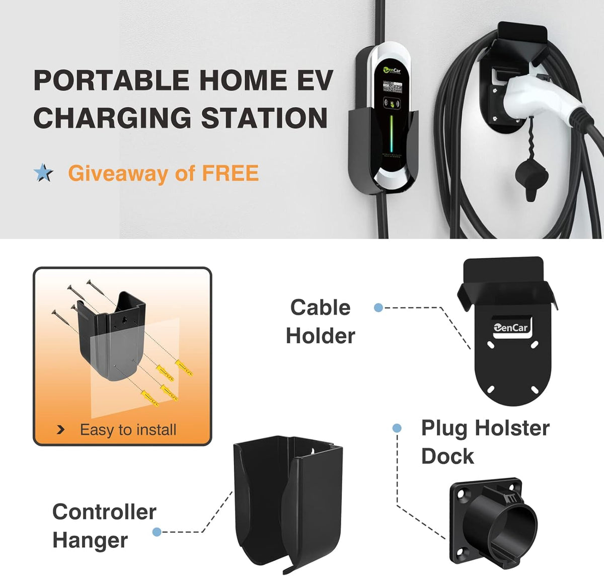 Portable EV Charger with NEMA 5-15 Plug, Adjustable Currents 8A-16A L41306