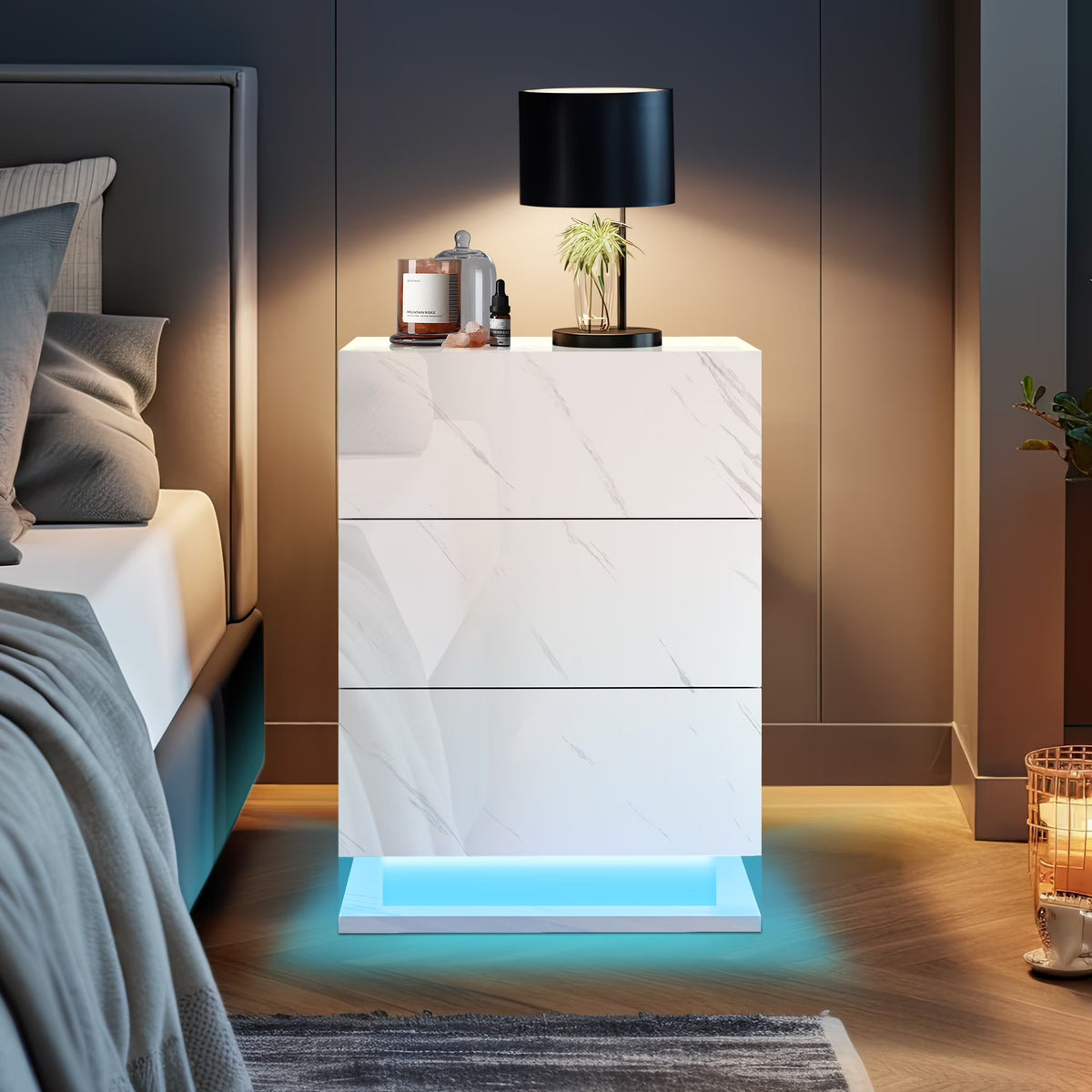 3 Drawers LED Nightstand with Drawer E341854