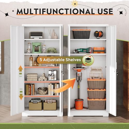 White Metal Storage Cabinet with 2 Doors and 5 Adjustable Shelves N282321