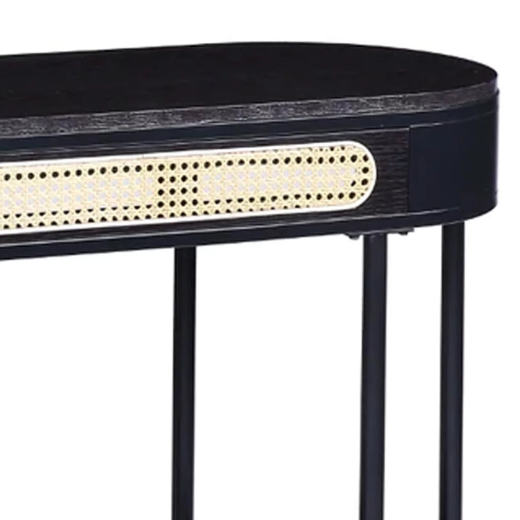 47 Inch Oblong Console Table with Rattan Apron and Metal Legs A24669