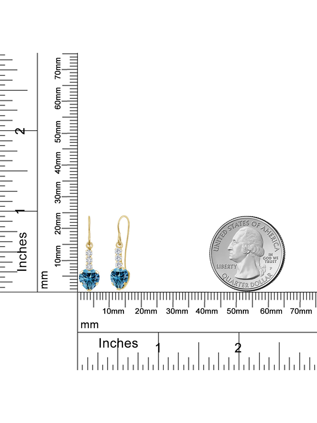 14K Yellow Gold Persian Blue Moissanite and White Lab Grown Diamond French Wire Dangle Hook Earrings W84028