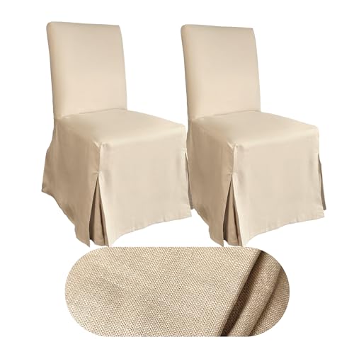 Set of 4 Solid Beige Linen Cotton Dining Chair Cover H985343