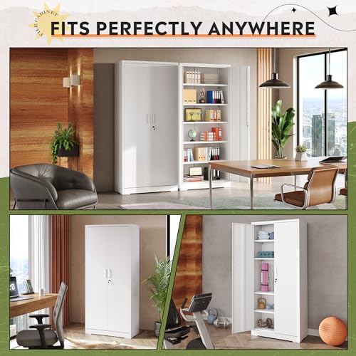 White Metal Storage Cabinet with 2 Doors and 5 Adjustable Shelves N282321