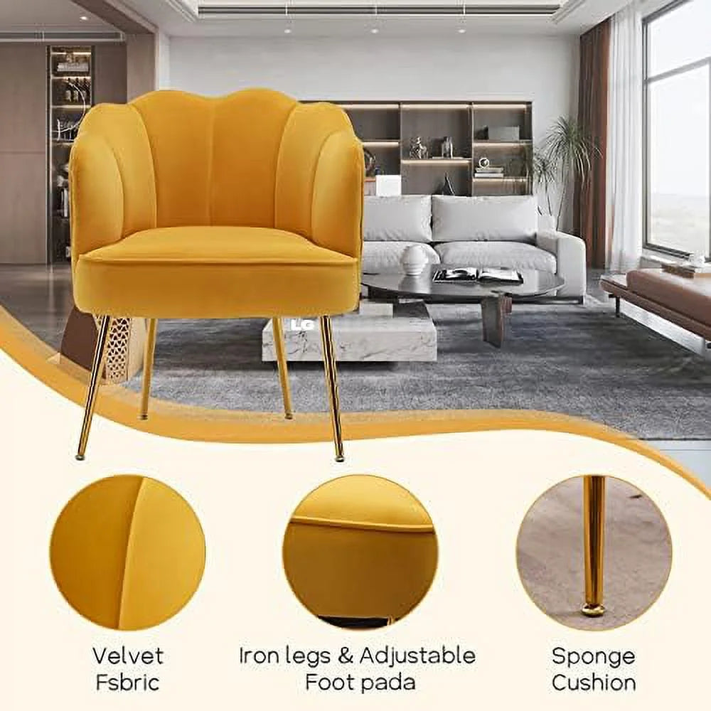 Modern Velvet Barrel Chair with Golden Metal Legs T174